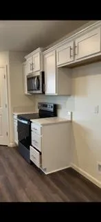 a kitchen with stainless steel appliances a sink and a microwave