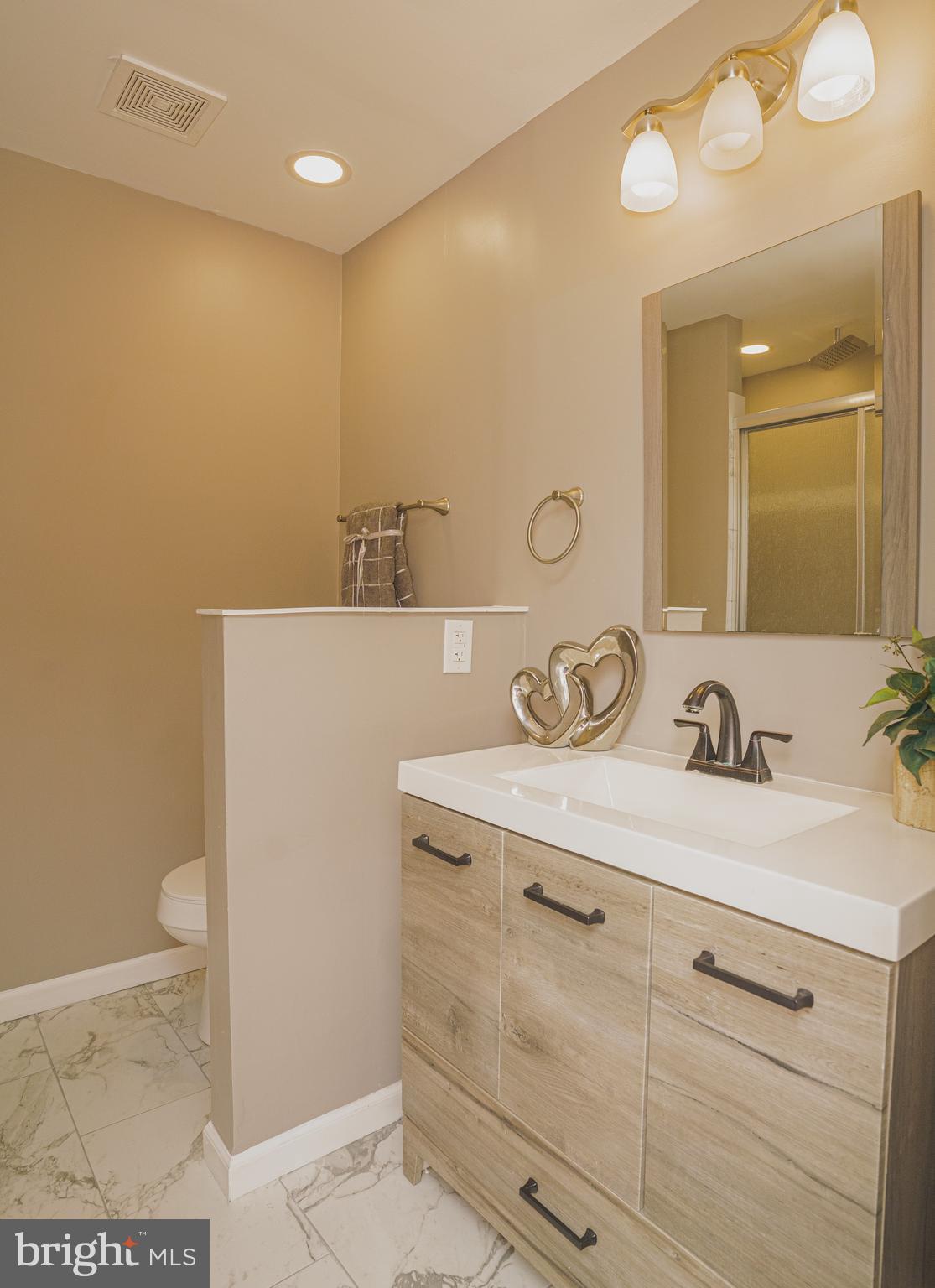 907 Reece Road Severn, MD 21144 - Photo 24 of 56 a bathroom with a sink a toilet and a mirror