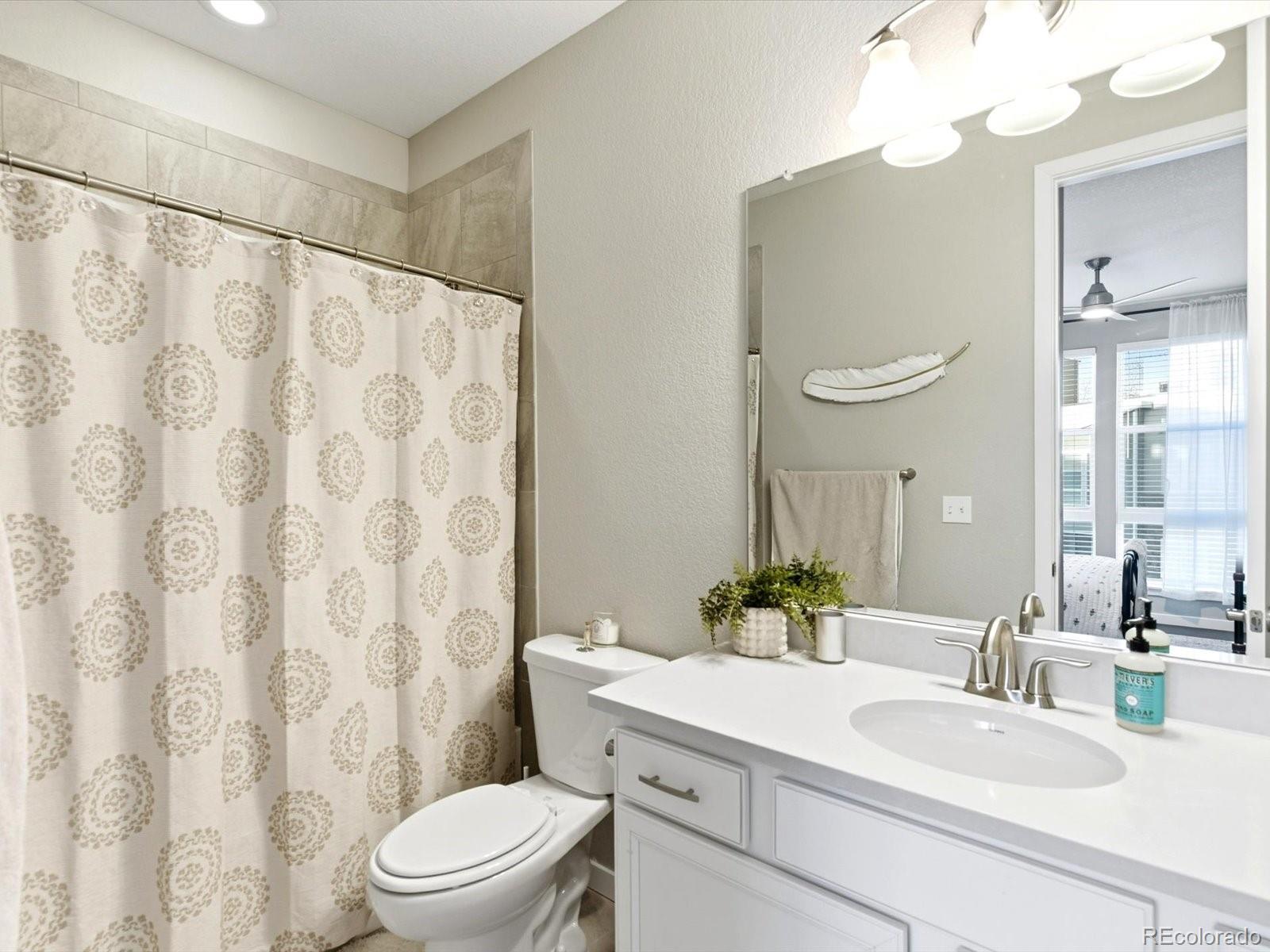 8338 Rivulet Point Highlands Ranch, CO 80129 - Photo 29 of 50 a bathroom with a sink vanity mirror and toilet