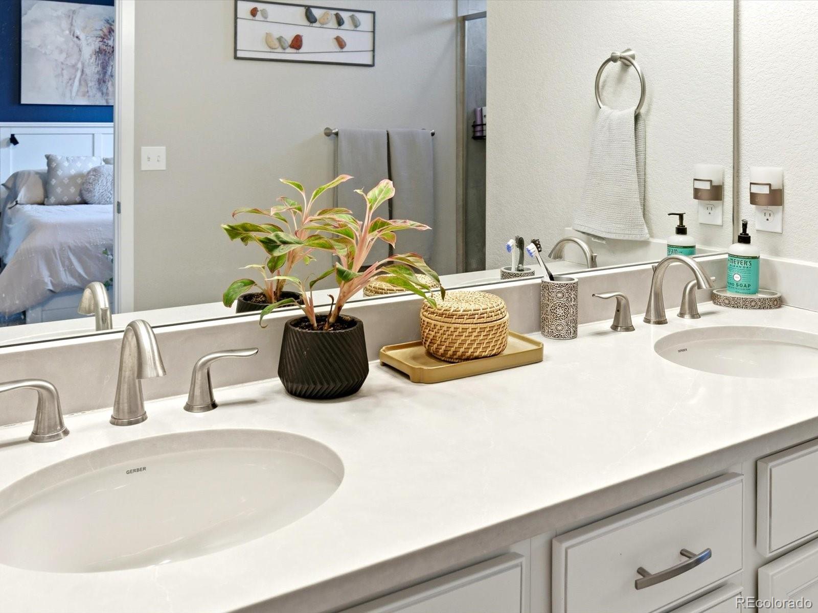 8338 Rivulet Point Highlands Ranch, CO 80129 - Photo 33 of 50 a bathroom with a sink and a mirror