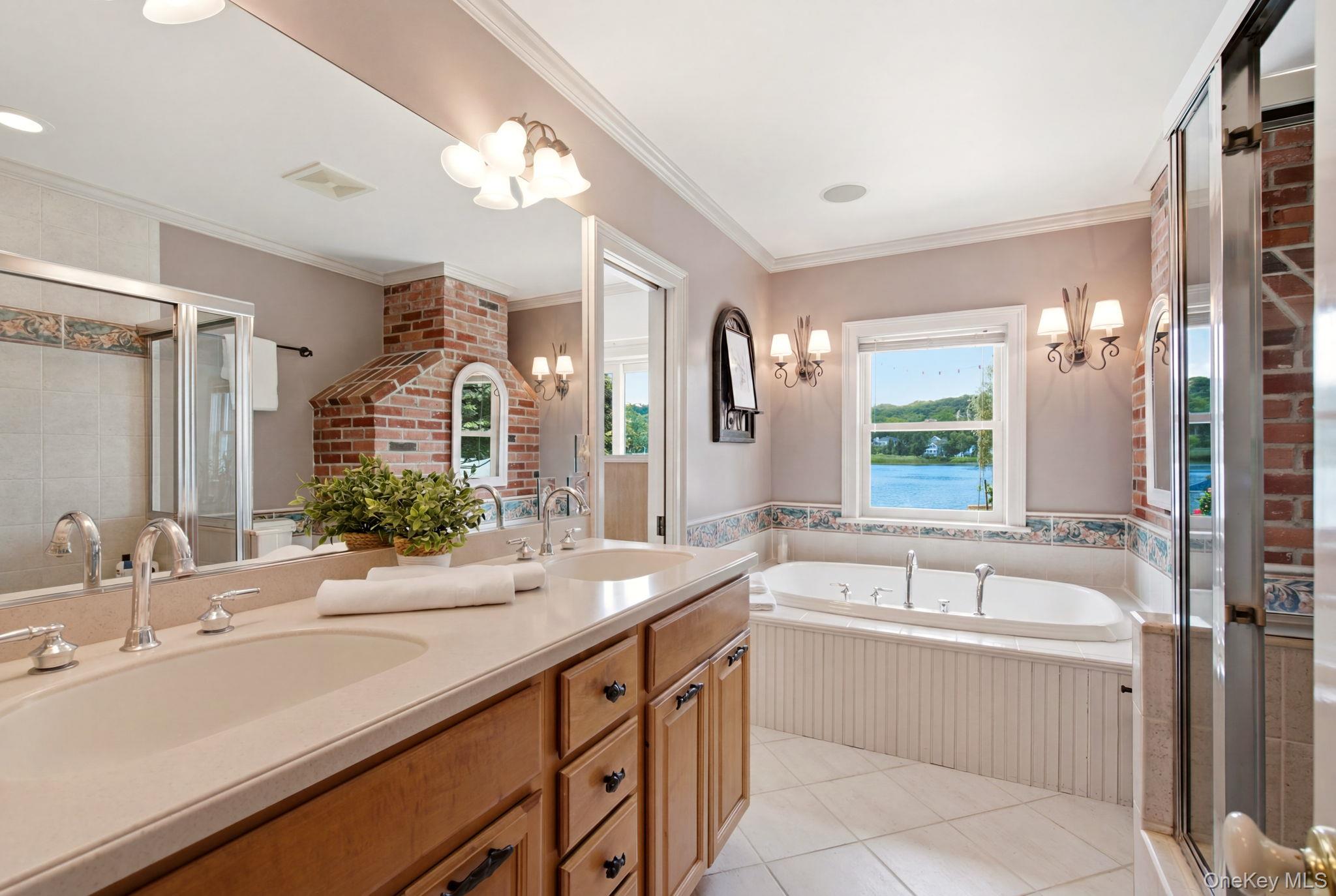 33 Prospect Road Centerport, NY 11721 - Photo 26 of 48 Primary bath with double vanity, shower and tub.