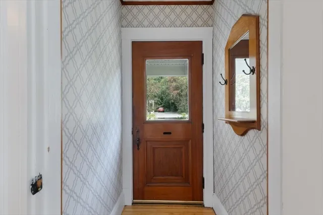 a door with a mirror