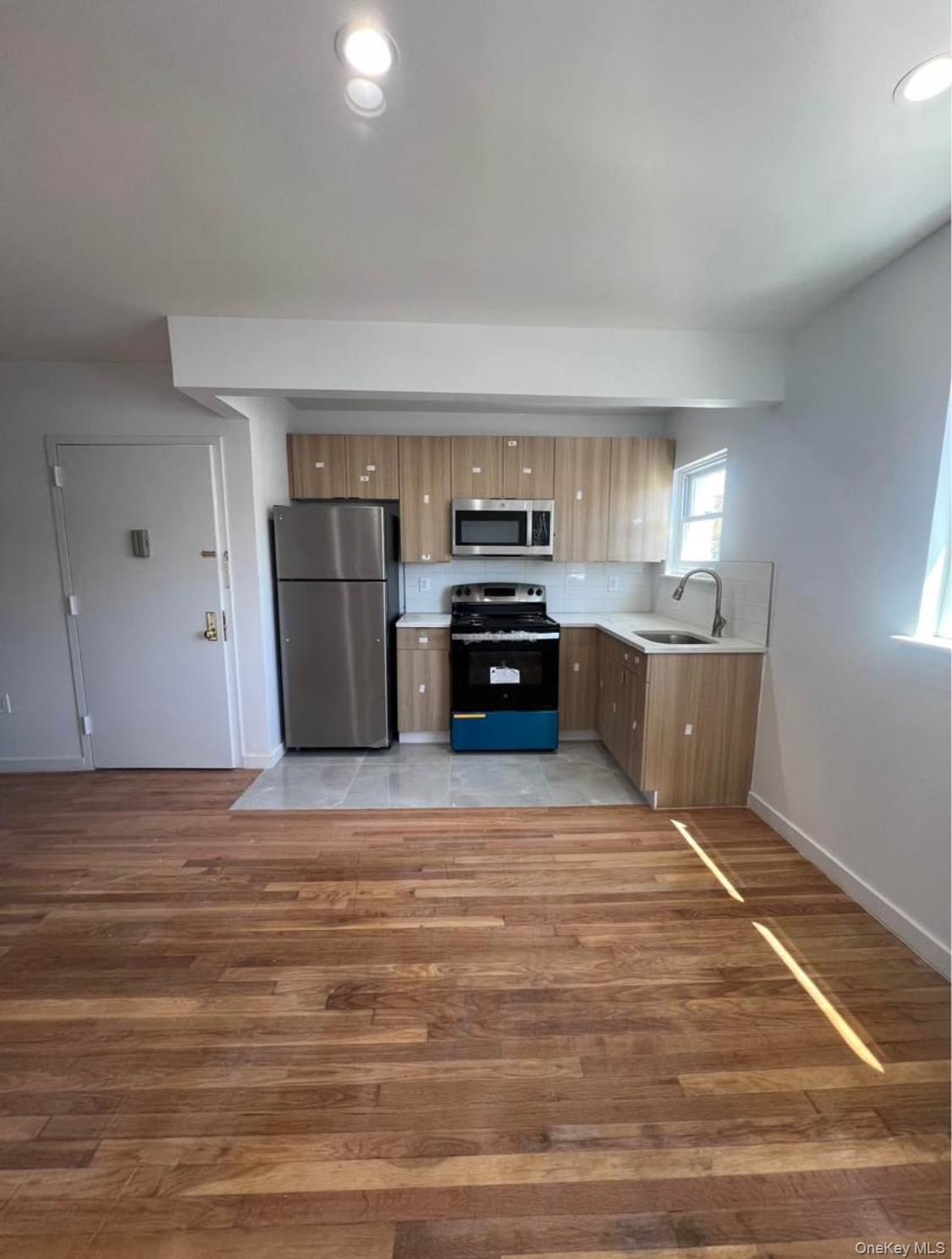 718 Rosedale Avenue Bronx, NY 10473 - Photo 7 of 9 Kitchen with modern cabinets, appliances with stainless steel finishes, light countertops, light wood finished floors, and recessed lighting