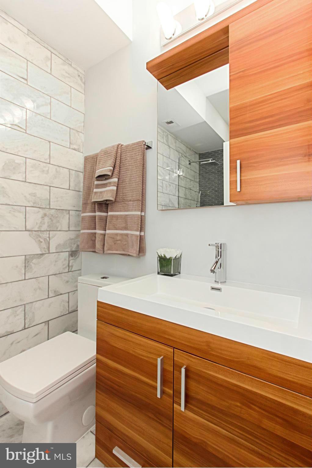 7533 12th Street Northwest Washington, DC 20012 - Photo 18 of 30 a bathroom with a sink a toilet and shower