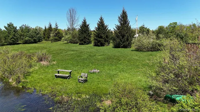 a view of a green field with lots of trees in it
