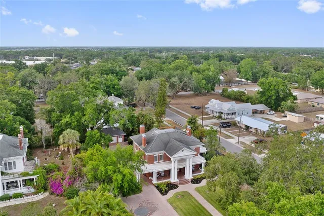 a view of a city with a building in the background