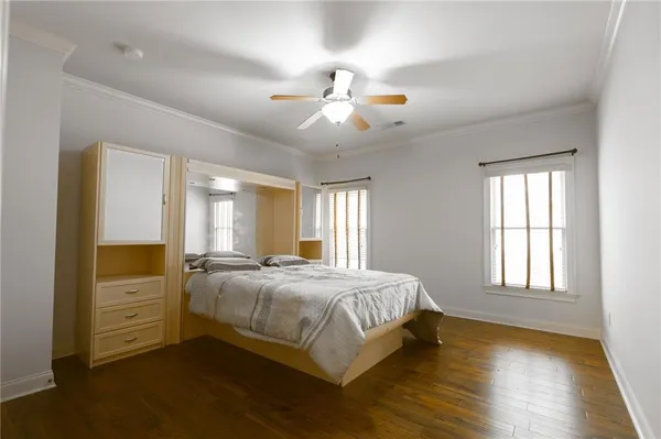 an aerial view of a house with a swimming pool