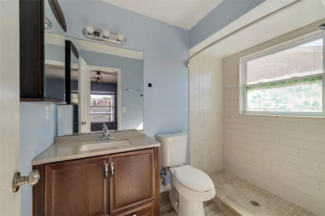 a bathroom with a sink toilet and mirror