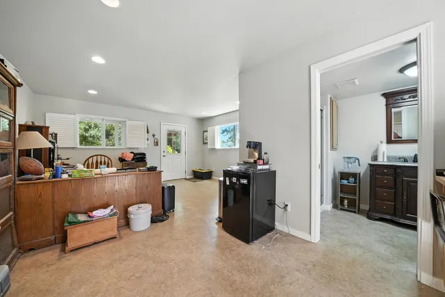 a room with a bed and a table