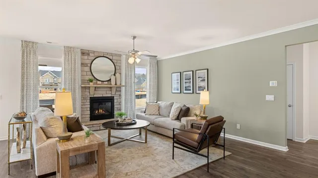 a view of a living room and dining room