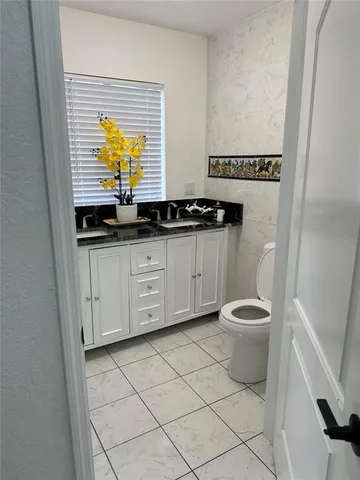 a bathroom with a sink a toilet and a mirror