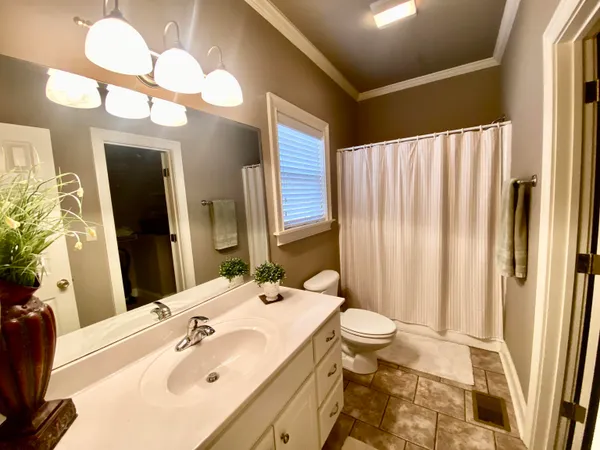 a bathroom with a sink a toilet and a large mirror