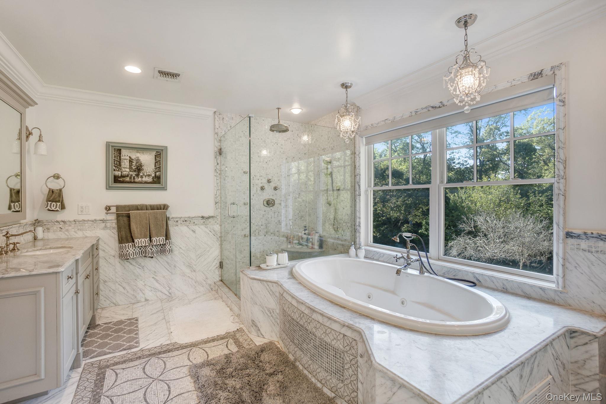1 Norgate Road Glen Head, NY 11545 - Photo 22 of 42 a bathroom with a granite countertop sink a toilet a mirror and shower