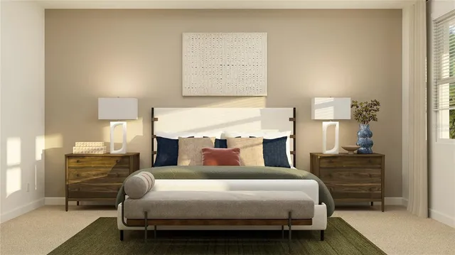 a bedroom with a bed and dresser