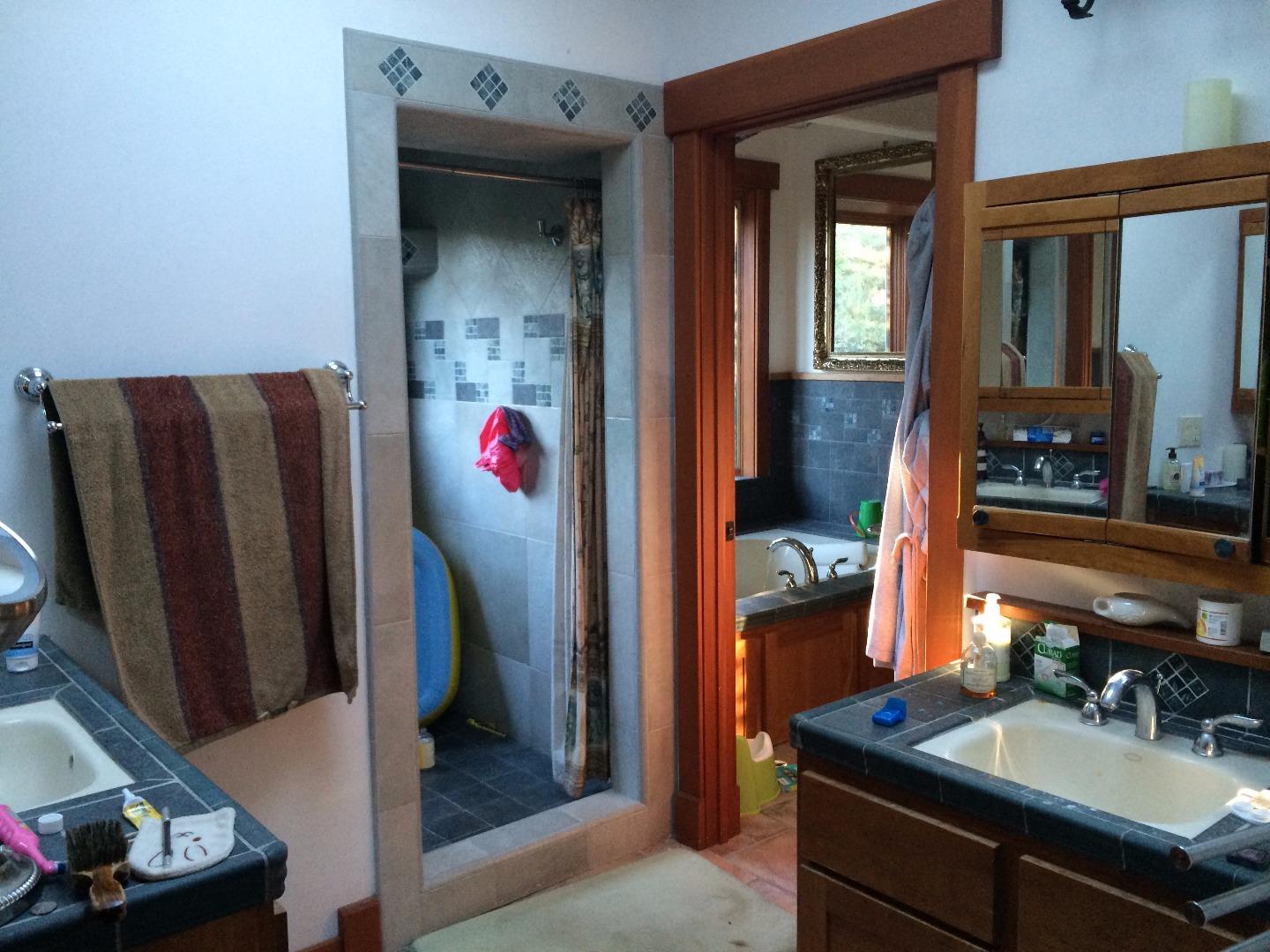 Sugarloaf Road Scotts Valley, CA 95066 - Photo 15 of 38 a bathroom with a sink a mirror and shower
