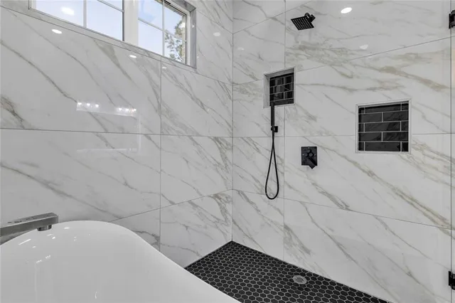 a bathroom with shower