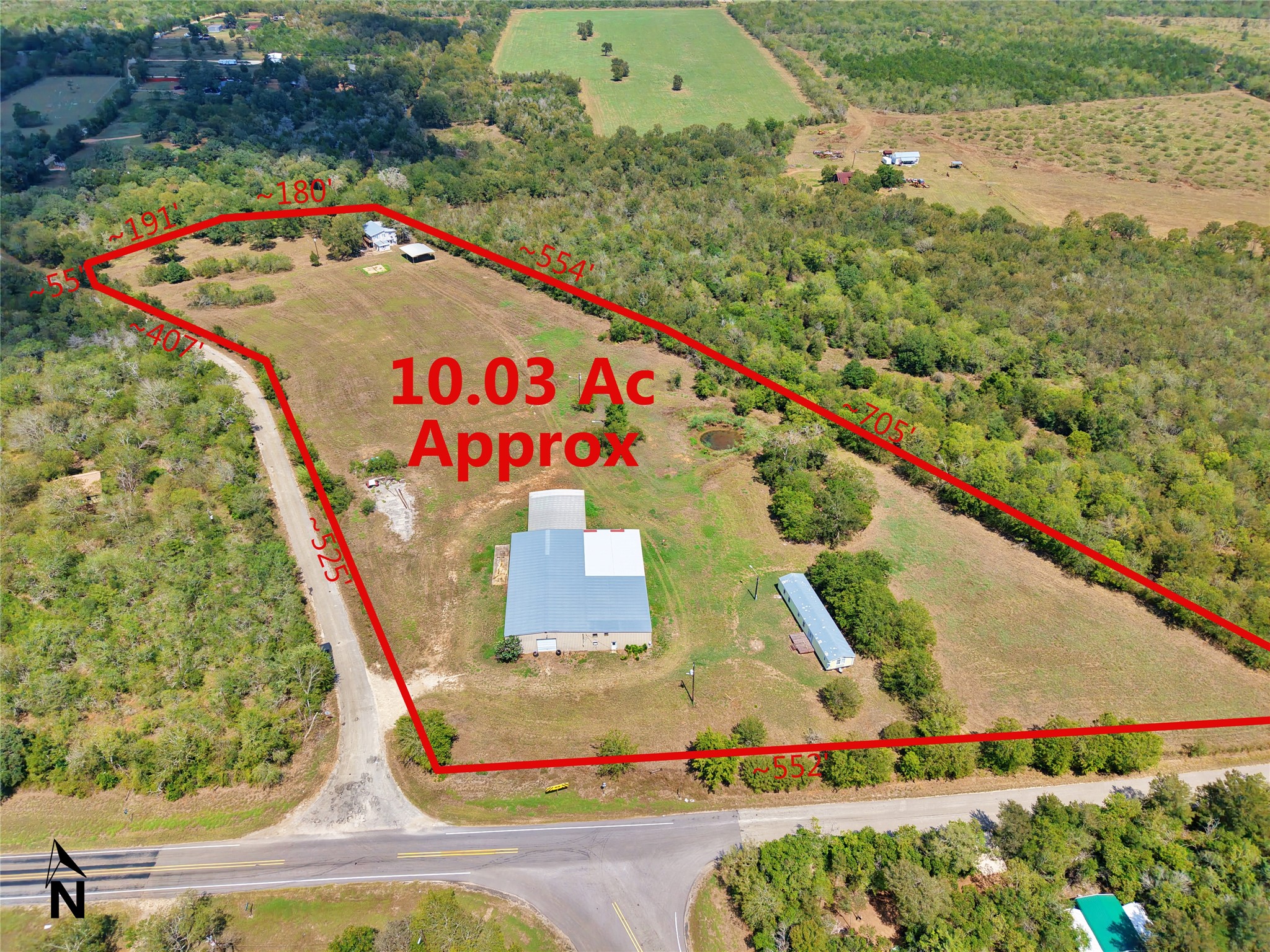 2035 Jeddo Road Rosanky, TX 78953 - Photo 2 of 15 Overview of rural landscape featuring property parcel outlined