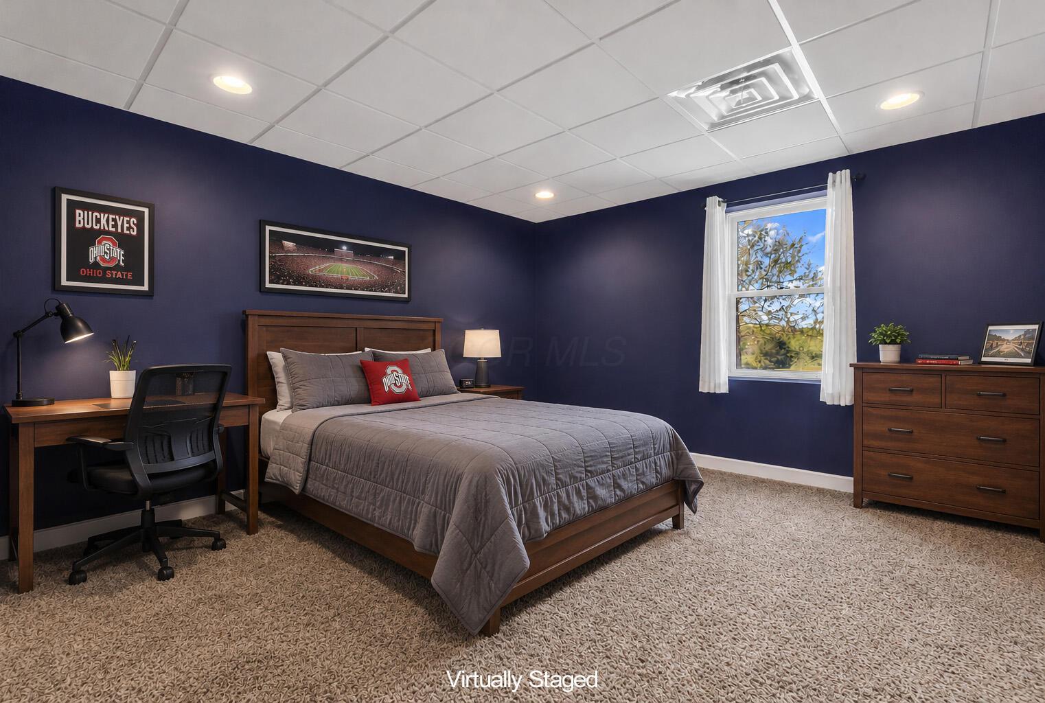 16689 Bailor Road Laurelville, OH 43135 - Photo 51 of 73 • Light sand carpet • Blue painted walls • Can lighting • Acoustic ceiling tiles • Window • No closet