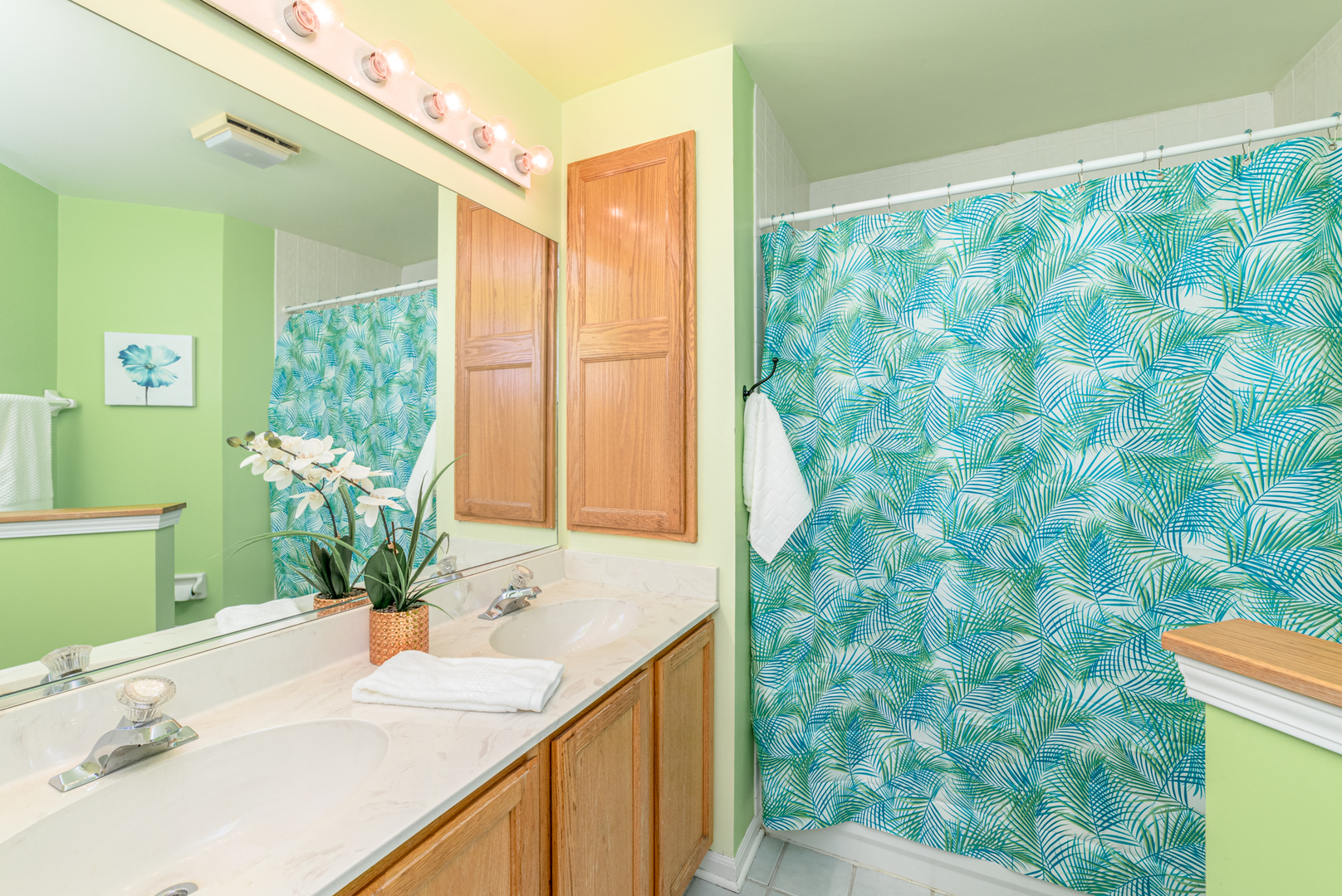 2809 Weld Road Elgin, IL 60124 - Photo 22 of 28 a bathroom with a granite countertop sink a mirror and a shower