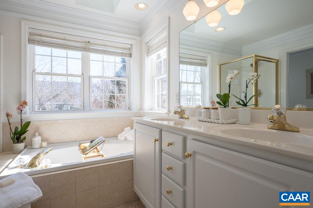 732 Russet Road Crozet, VA 22932 - Photo 29 of 48 a bathroom with a granite countertop sink and a large mirror