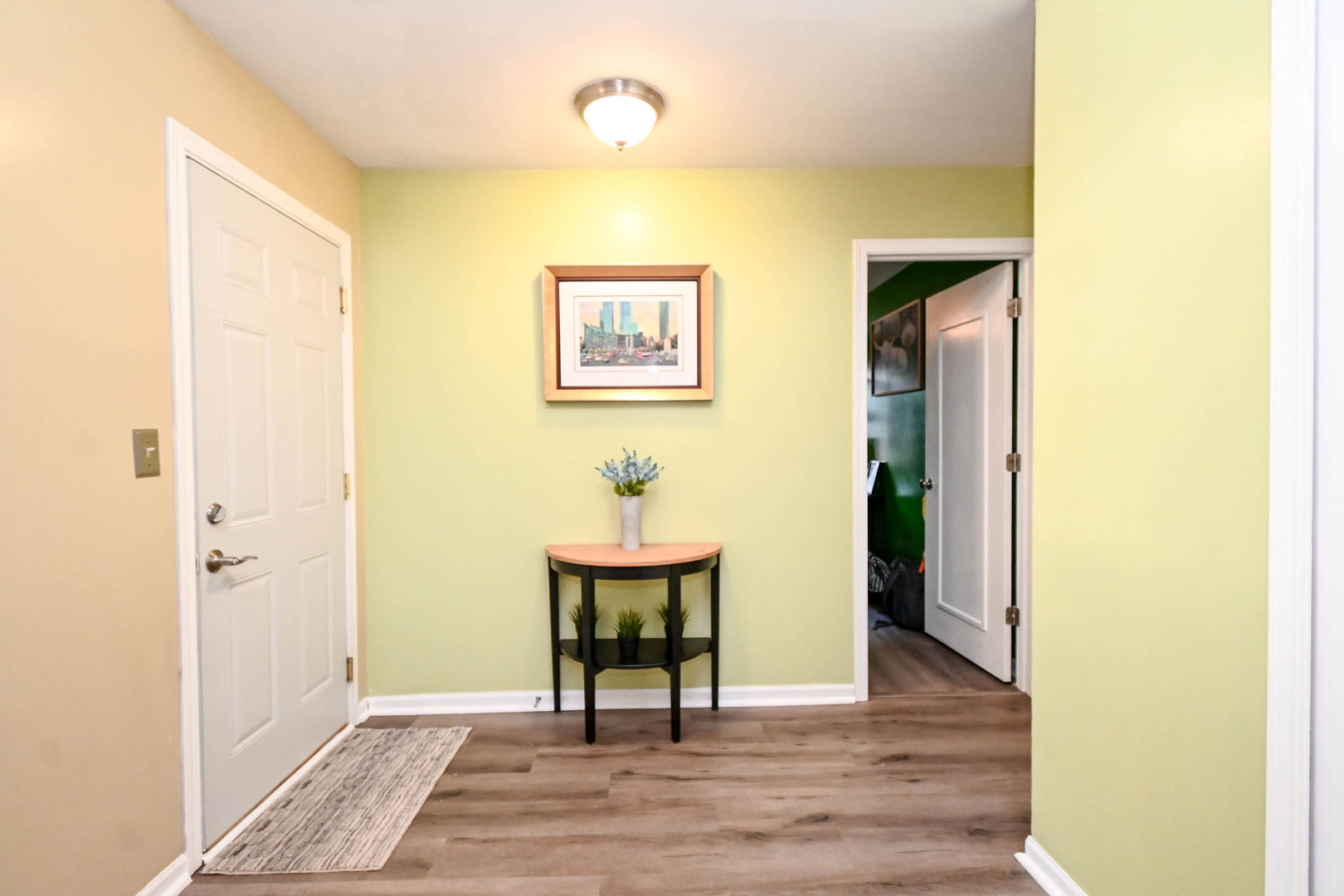 1333 Regency Lane Round Lake, IL 60073 - Photo 5 of 31 a view of a hallway with wooden floor and a potted plant