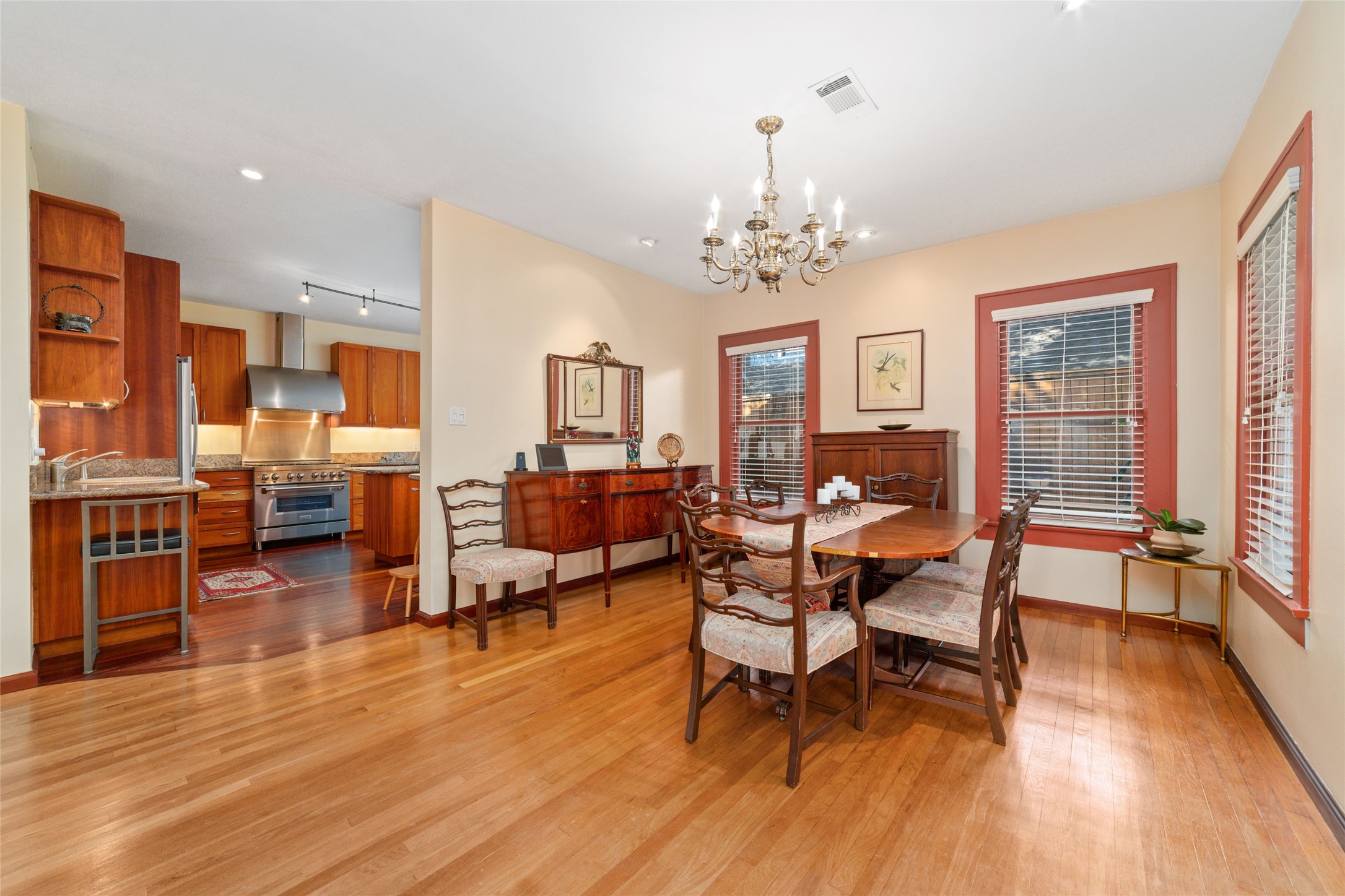 1613 California Street Houston, TX 77006 - Photo 9 of 50 Framed by beautifully preserved millwork and filled with natural light, the dining room is equally suited for intimate dinners, holiday celebrations, and lingering conversations long after dessert.
