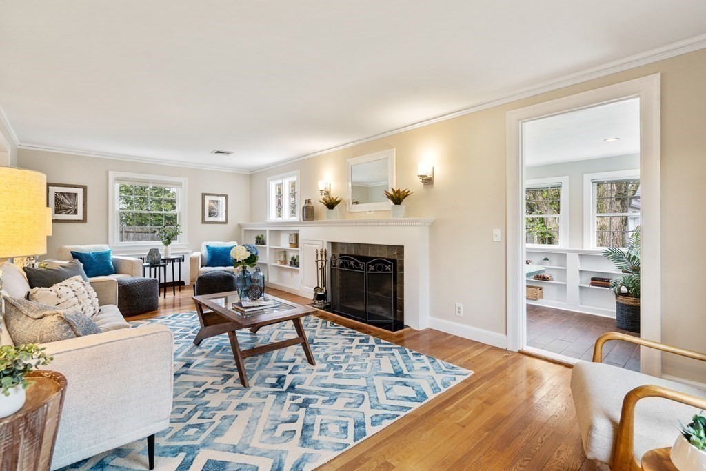 41 Janet Road Newton, MA 02459 - Photo 7 of 37 a living room with furniture and a fireplace