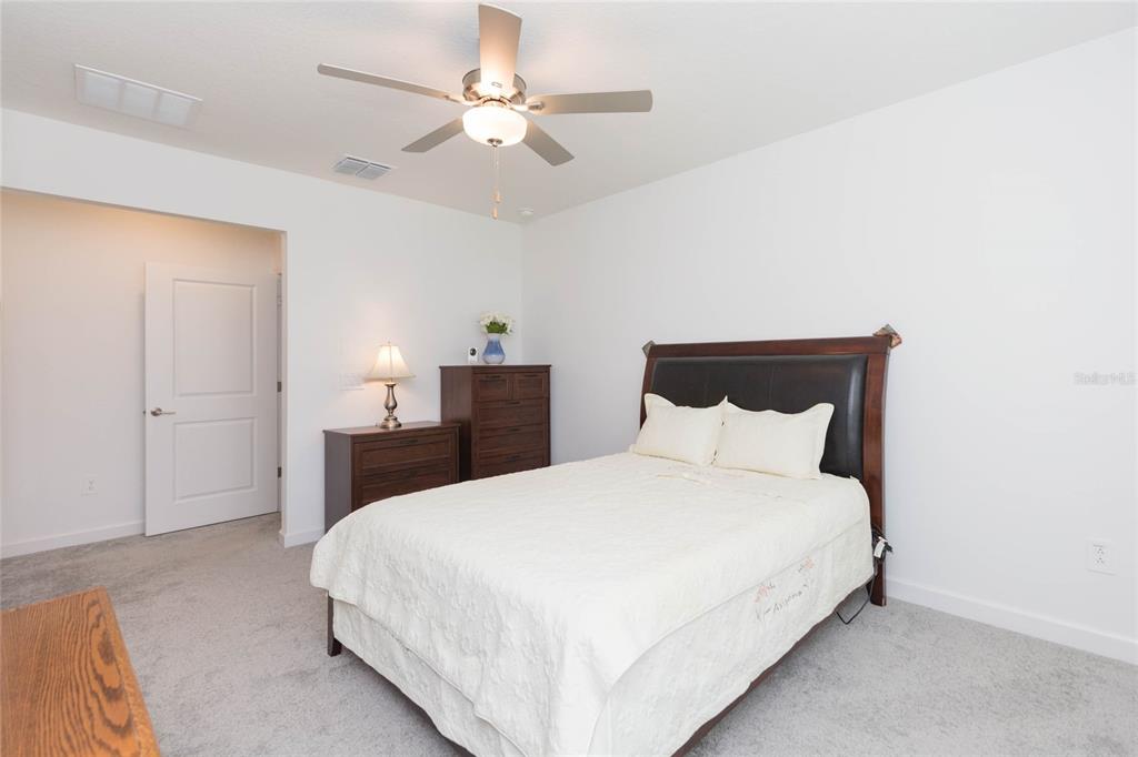 10806 Gable Dig Loop San Antonio, FL 33576 - Photo 26 of 73 a bedroom with a bed and a chandelier