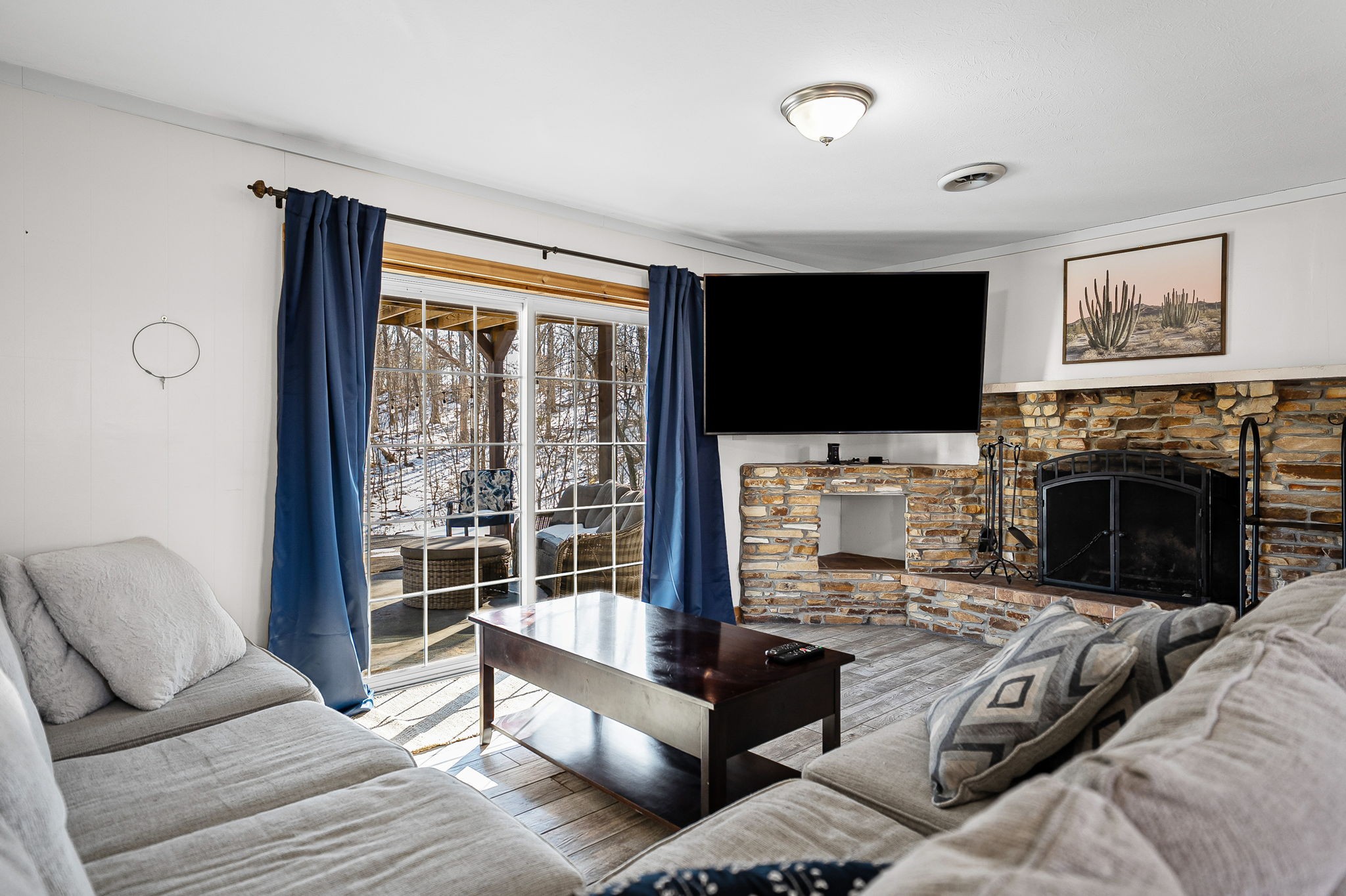 148 Green Hill Drive Grand Rivers, KY 42045 - Photo 35 of 65 a living room with furniture a flat screen tv and a fireplace