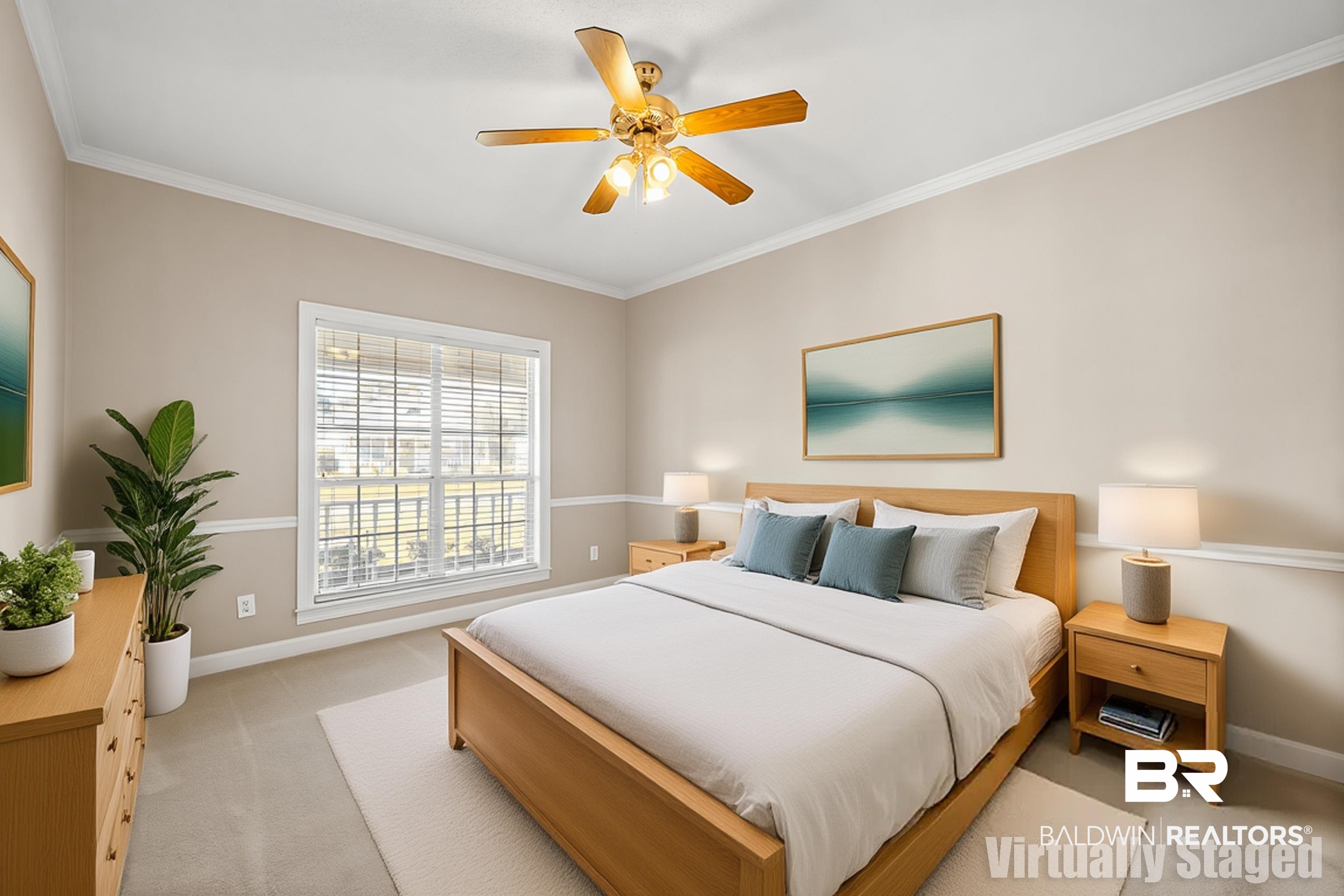27 Cottage Drive Fairhope, AL 36532 - Photo 14 of 33 Virtually staged Bedroom with ceiling fan, crown molding, and light carpet