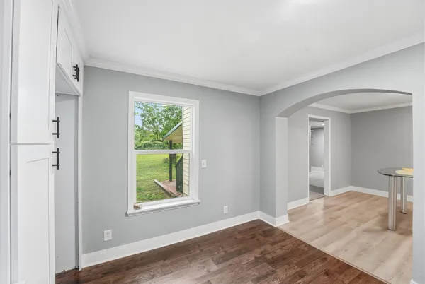 a view of a room that has a window in it