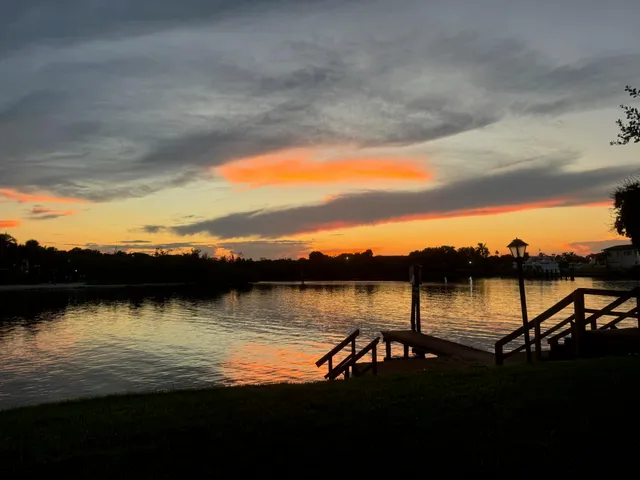 a view of lake from sunset
