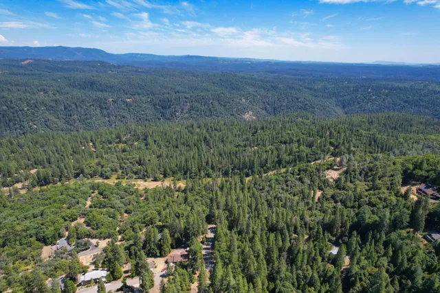 a view of a lush green hillside and a houses