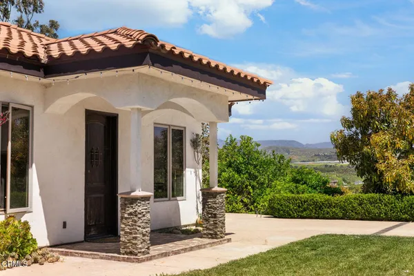a view of a building with mountain view