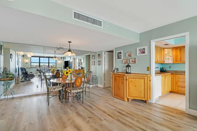 a view of a wooden floor with a yard