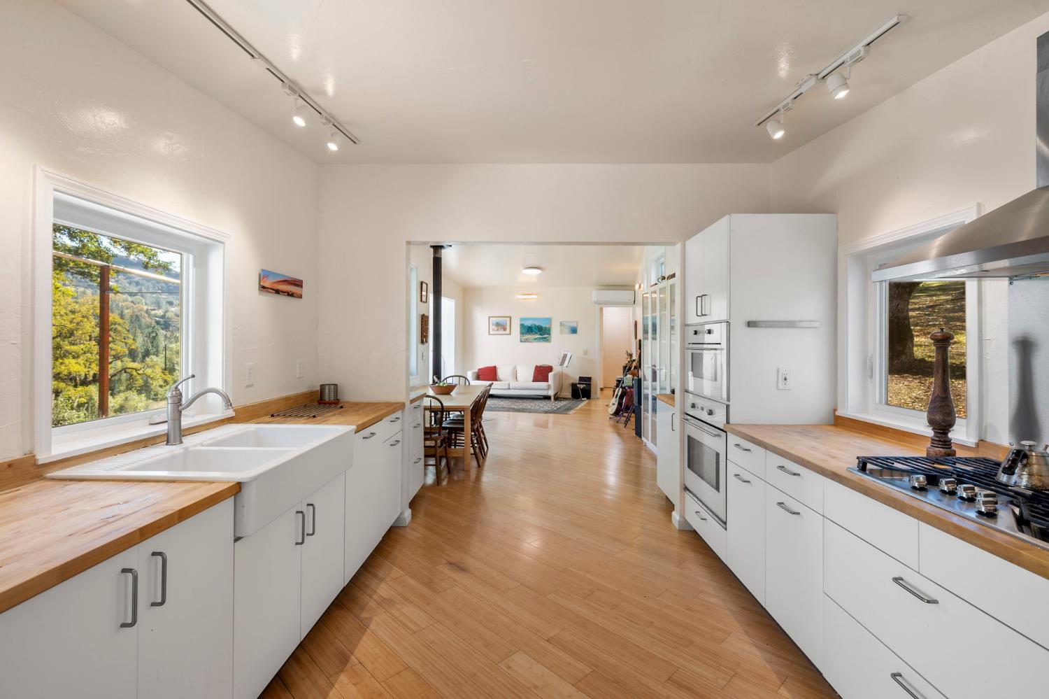 7123 Swiss Ranch Road Mountain Ranch, CA 95246 - Photo 26 of 66 a large white kitchen with a large window and stainless steel appliances