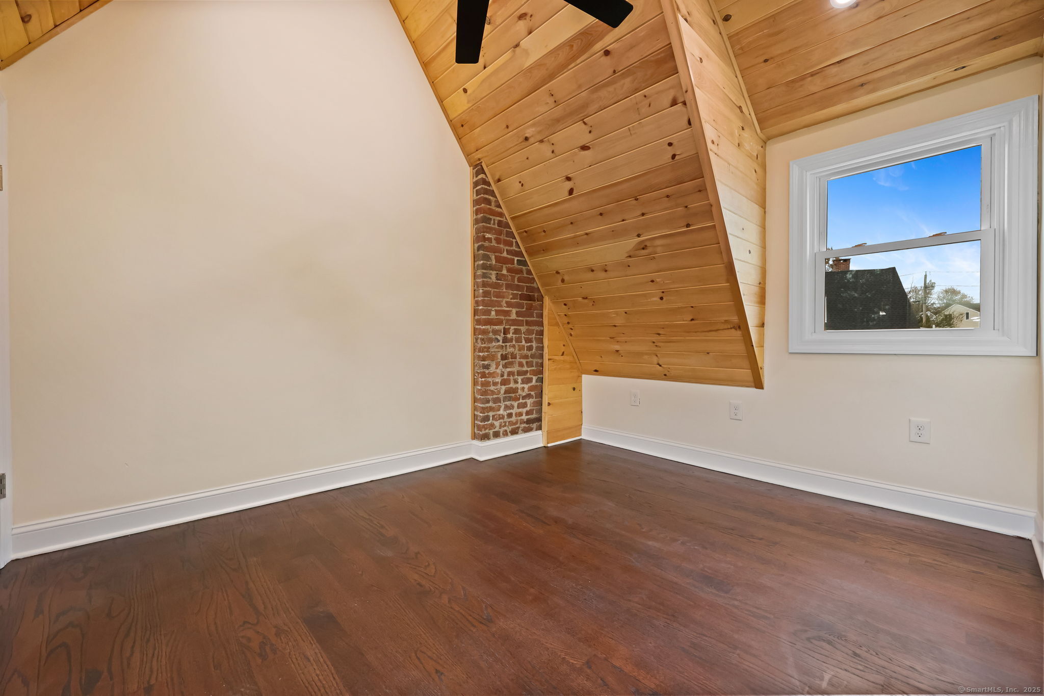 516 Valley Road Stratford, CT 06615 - Photo 26 of 40 Hardwood floors, cathedral pine ceiling with fan