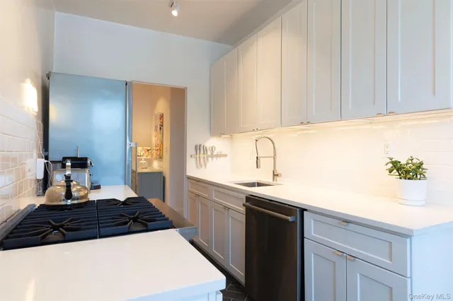 a kitchen with a sink and cabinets