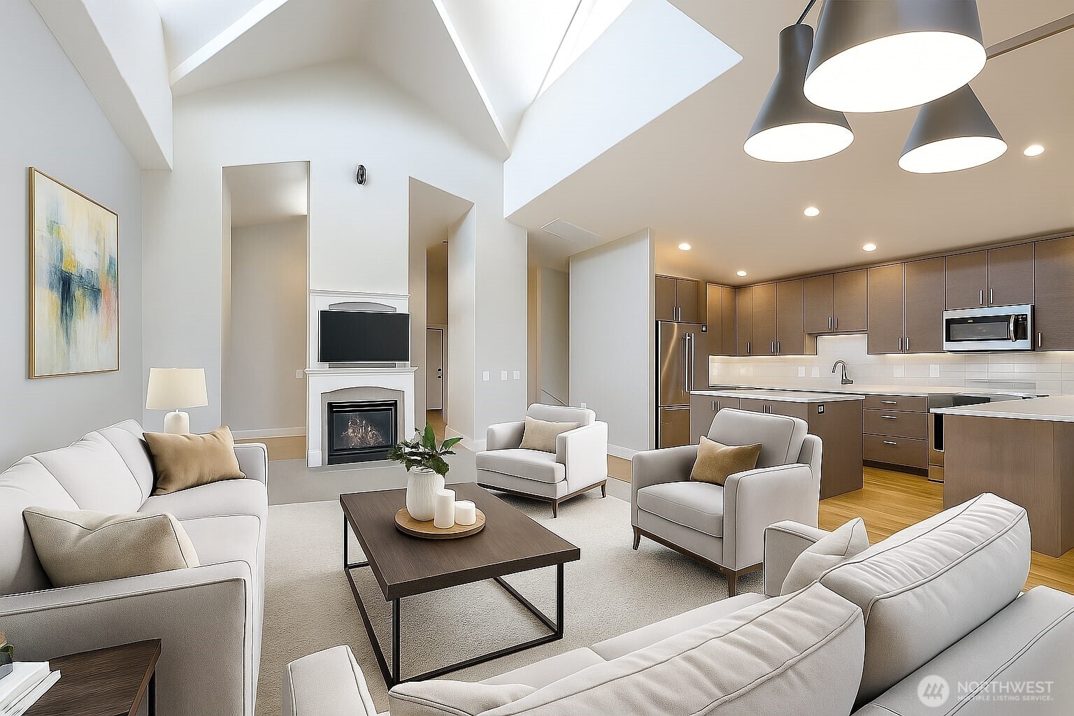 1408 Alpine View Place, Unit 2D Mount Vernon, WA 98274 - Photo 1 of 40 a living room with furniture kitchen view and a wooden floor