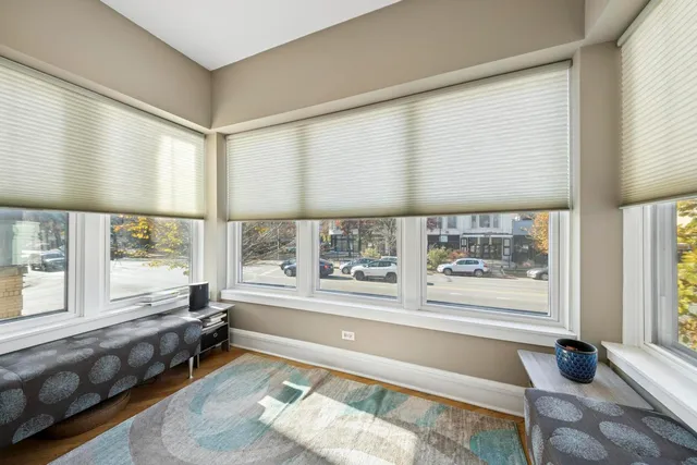 a living room with a large window