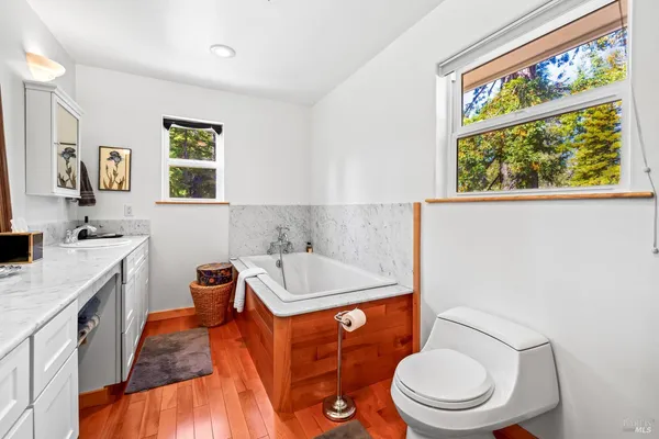 a bathroom with a sink toilet vanity and window
