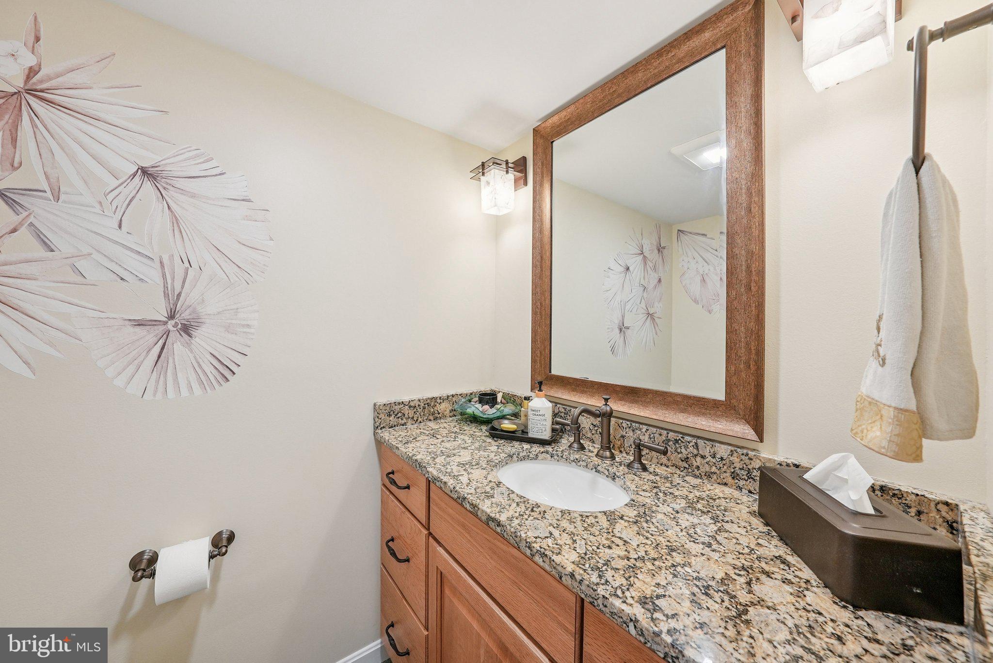 1301 North Courthouse Road, Unit 1810 Arlington, VA 22201 - Photo 9 of 29 a bathroom with a granite countertop sink and a mirror