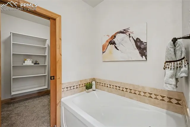 a bathroom with a bathtub and a window
