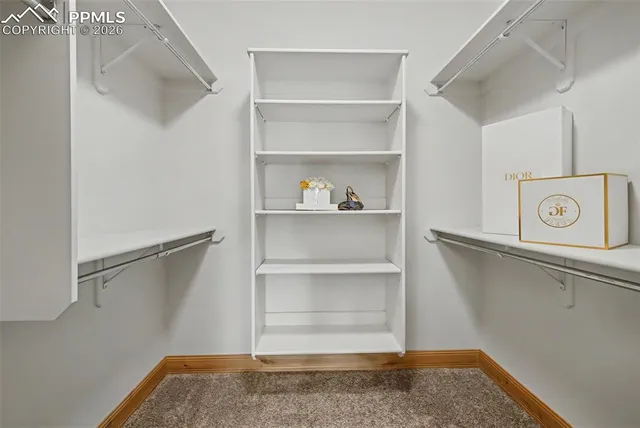 a view of walk in closet with empty racks