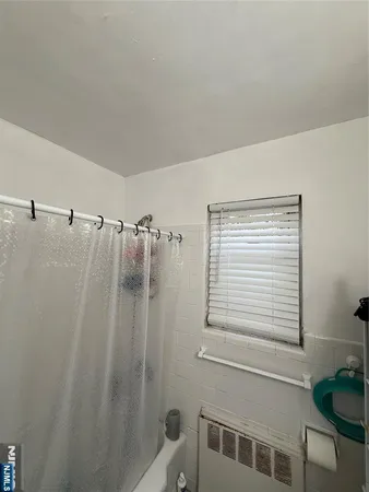 a bathroom with a shower and a toilet