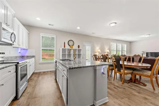 a kitchen with lots of counter top space
