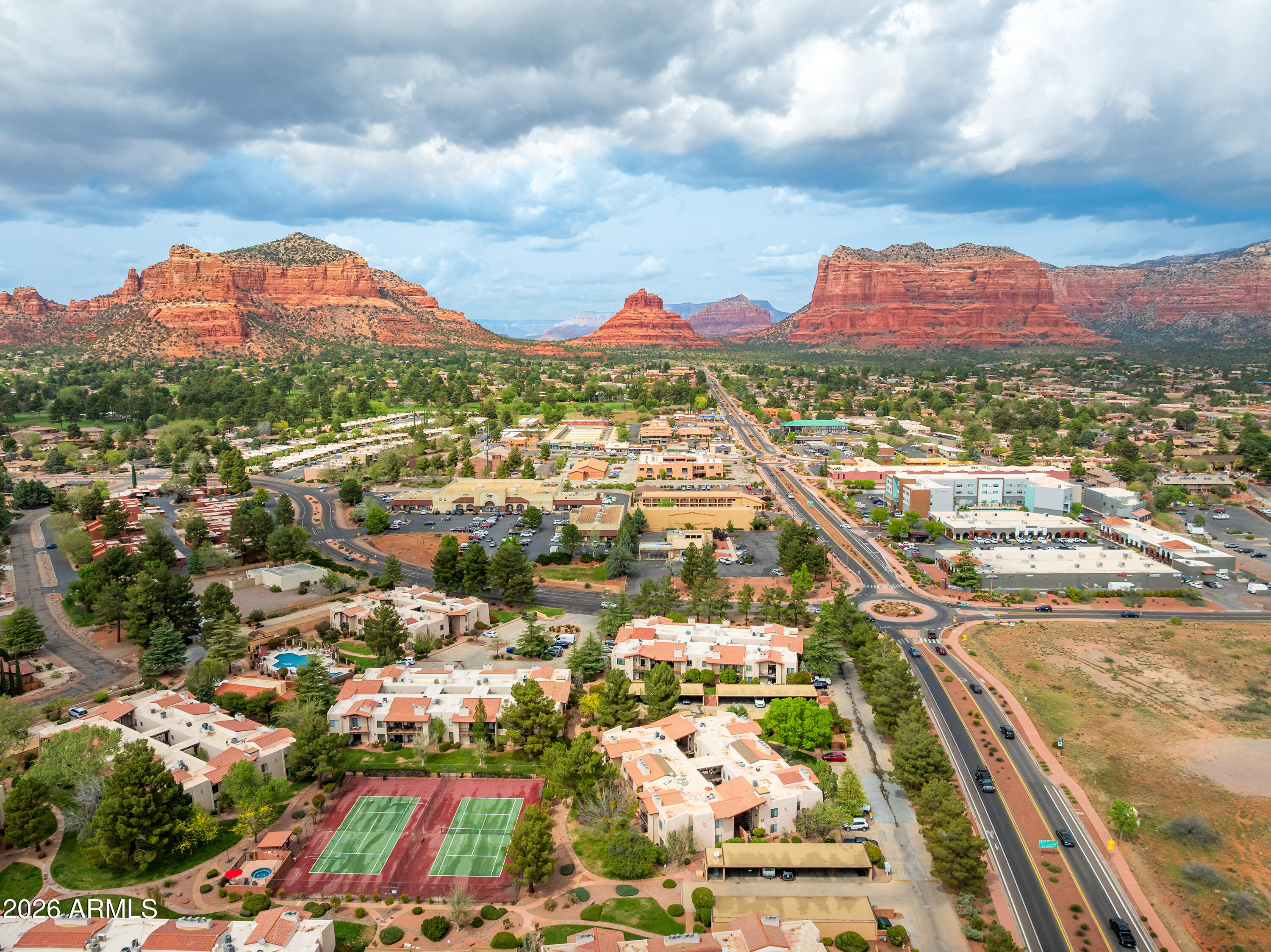 a view of city and mountain