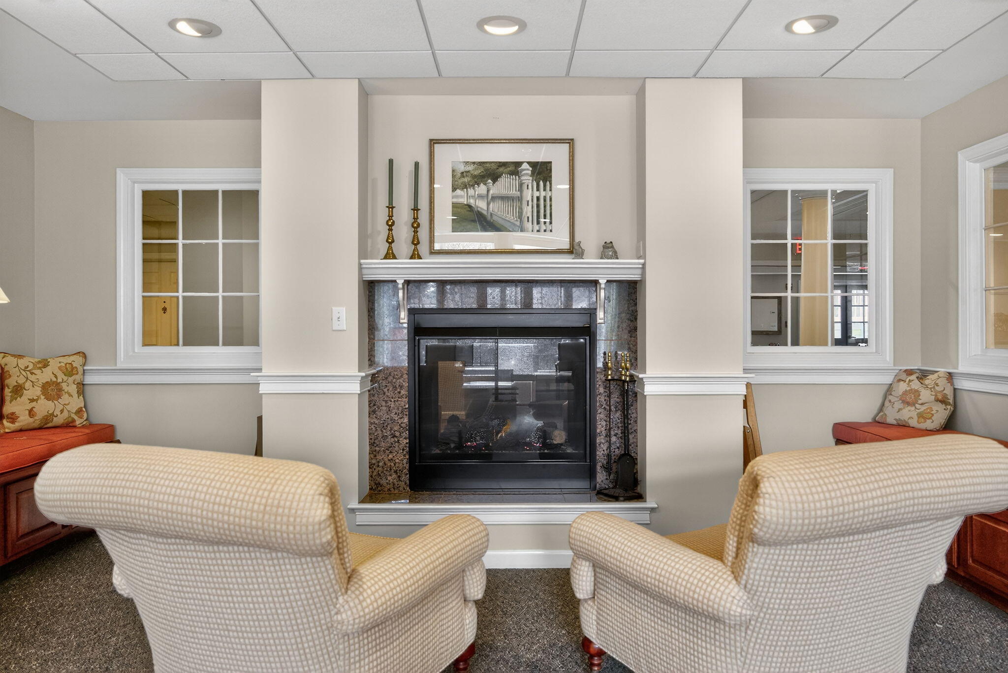 912 Main Street, Unit 308 Chatham, MA 02633 - Photo 50 of 65 a living room with furniture and a fireplace