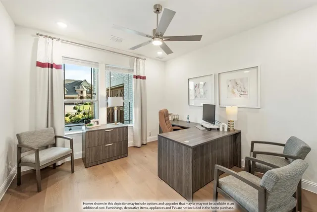 a workspace with furniture and window