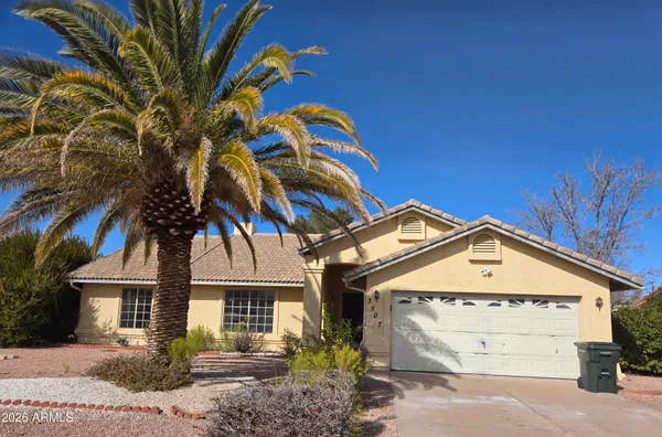 a view of a house with a large windows and a palm tree